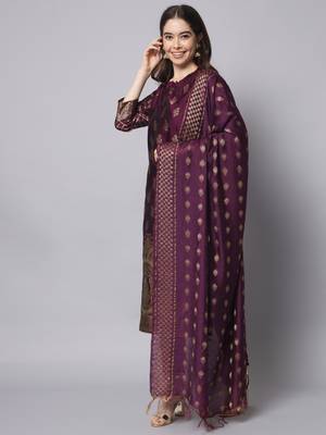 Purple embroidered cotton silk jacquard salwar suit 1