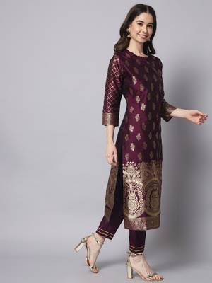 Purple embroidered cotton silk jacquard salwar suit 3