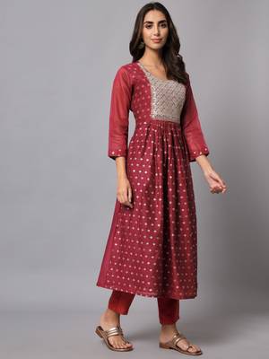 Purple embroidered chanderi modal salwar suit 1