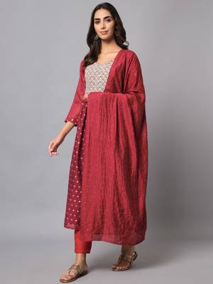 Purple embroidered chanderi modal salwar suit 2