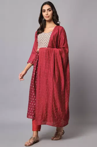 Purple embroidered chanderi modal salwar suit