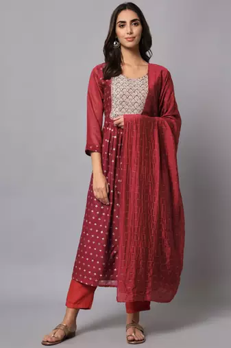 Purple embroidered chanderi modal salwar suit