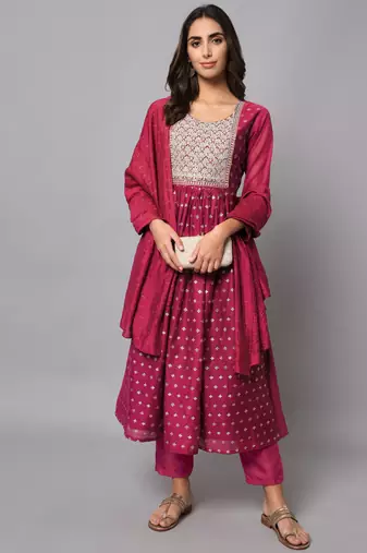 Purple embroidered chanderi modal salwar suit