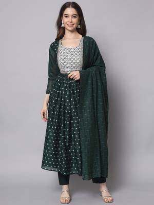 Green embroidered chanderi modal salwar suit 1