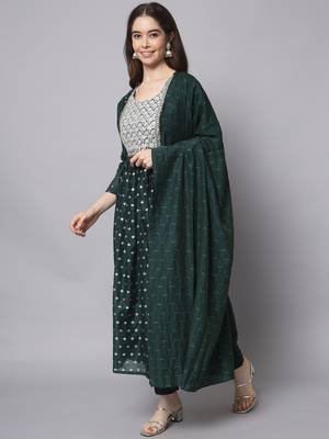 Green embroidered chanderi modal salwar suit 2