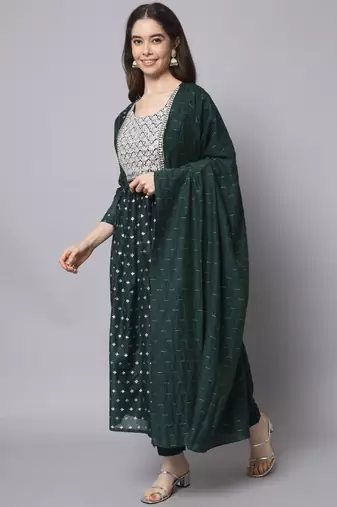 Green embroidered chanderi modal salwar suit