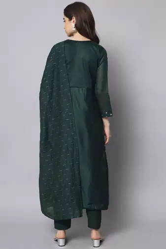 Green embroidered chanderi modal salwar suit