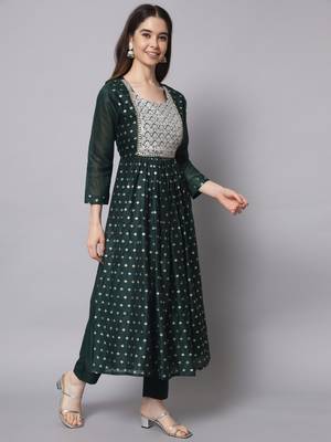 Green embroidered chanderi modal salwar suit 4