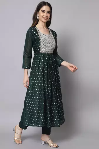 Green embroidered chanderi modal salwar suit