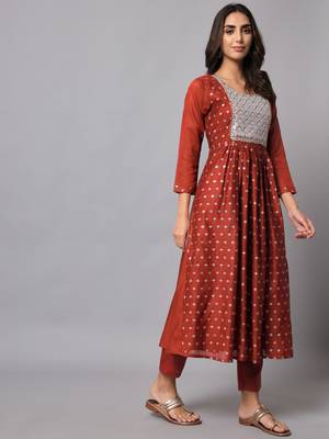 Maroon embroidered chanderi modal salwar suit 1