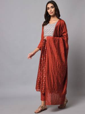 Maroon embroidered chanderi modal salwar suit 2