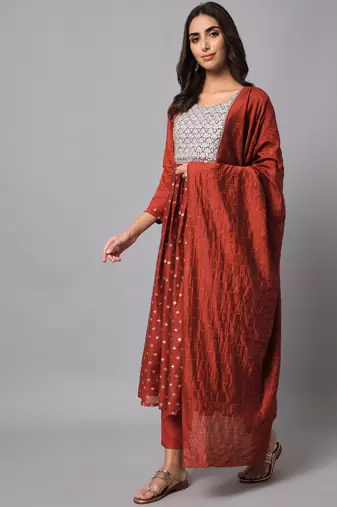 Maroon embroidered chanderi modal salwar suit