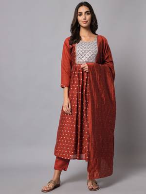 Maroon embroidered chanderi modal salwar suit 3