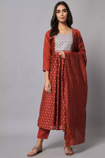 Maroon embroidered chanderi modal salwar suit