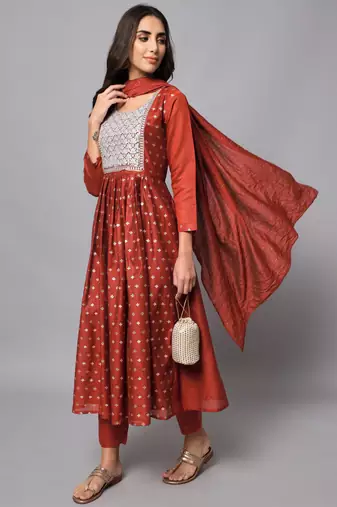 Maroon embroidered chanderi modal salwar suit
