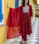 Maroon embroidered chanderi modal salwar suit