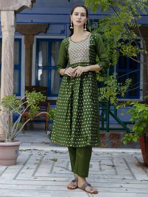 Mehendi embroidered chanderi modal salwar suit 1