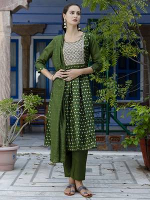 Mehendi embroidered chanderi modal salwar suit 2
