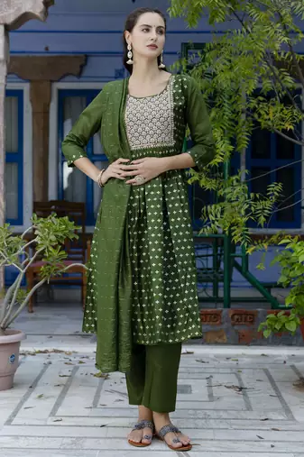 Mehendi embroidered chanderi modal salwar suit