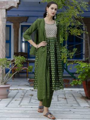 Mehendi embroidered chanderi modal salwar suit 3