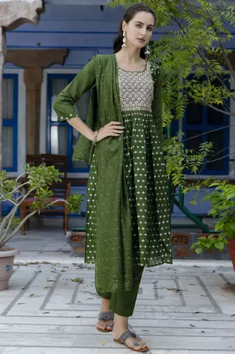 Mehendi embroidered chanderi modal salwar suit