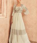 Off white embroidered & sequins work chinnon blouse lehenga with jacket suit - full stitched suit