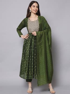 Mehndi embroidered chanderi modal salwar suit 2