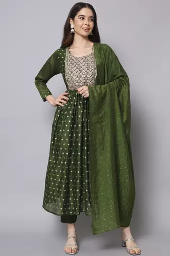 Mehndi embroidered chanderi modal salwar suit