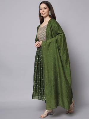 Mehndi embroidered chanderi modal salwar suit 3
