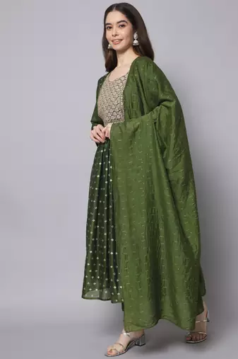 Mehndi embroidered chanderi modal salwar suit