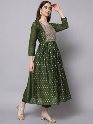 Mehndi embroidered chanderi modal salwar suit 4