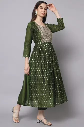 Mehndi embroidered chanderi modal salwar suit