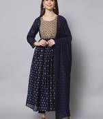 Blue embroidered chanderi modal salwar suit