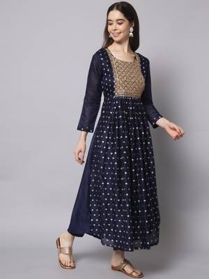 Blue embroidered chanderi modal salwar suit 2