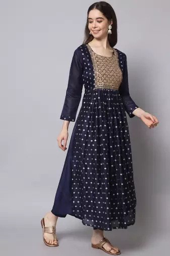 Blue embroidered chanderi modal salwar suit