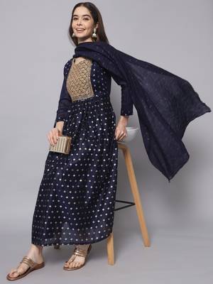 Blue embroidered chanderi modal salwar suit 3