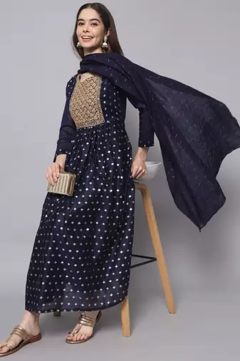 Blue embroidered chanderi modal salwar suit