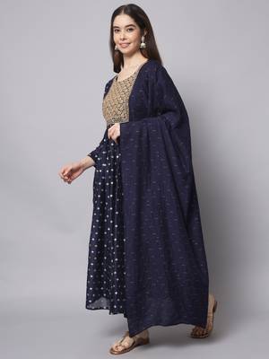Blue embroidered chanderi modal salwar suit 4