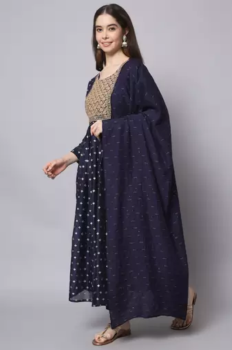 Blue embroidered chanderi modal salwar suit