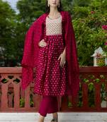 Maroon embroidered chanderi modal salwar suit