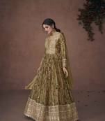 Green embroidery sequins & print work organza silk anarkali suit - full stitched suit