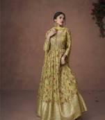 Green embroidery sequins & print work organza silk anarkali suit - full stitched suit