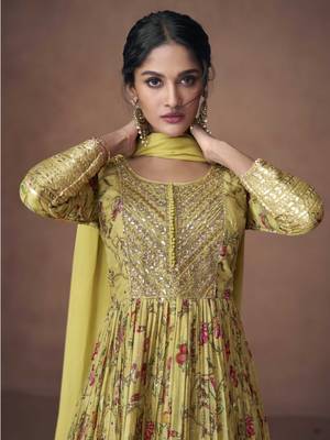 Green embroidery sequins & print work organza silk anarkali suit - full stitched suit 2