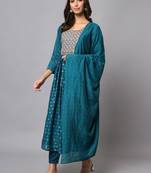 Teal embroidered chanderi modal salwar suit