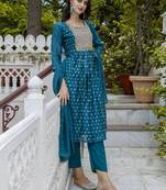 Teal embroidered chanderi modal salwar suit