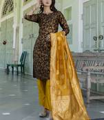 Cofee embroidered cotton silk self designed salwar suit