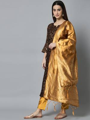 Coffee embroidered cotton silk self designed salwar suit 1