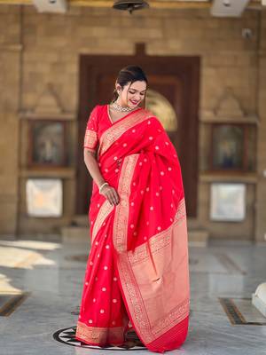 Red Color Soft Silk Blend Traditional Saree 1