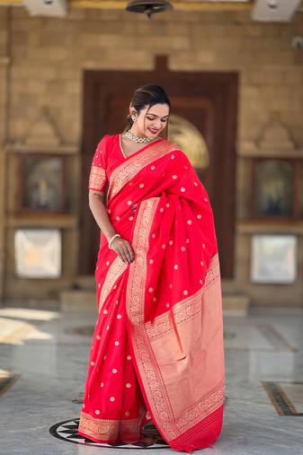 Red Color Soft Silk Blend Traditional Saree