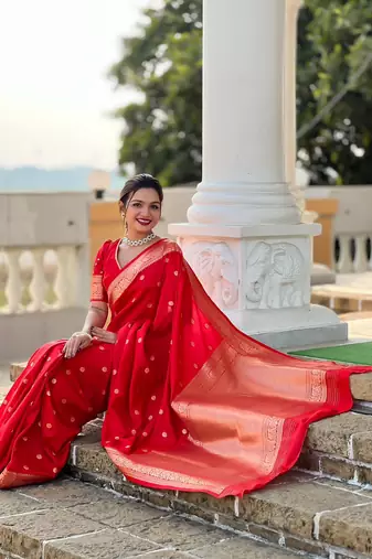 Red Color Soft Silk Blend Traditional Saree